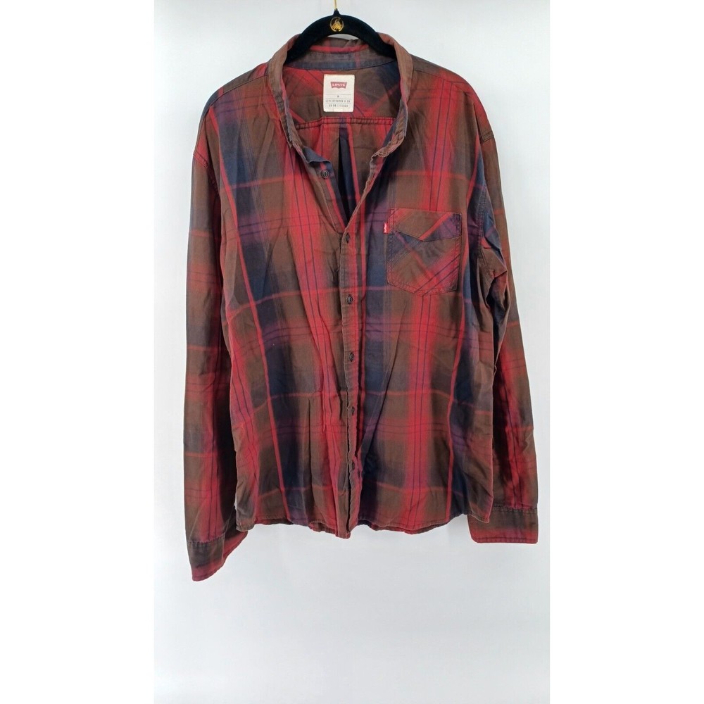 Levis Shirt Men's XL Red Multicolor Plaid Long Sleeve Button Down Casual